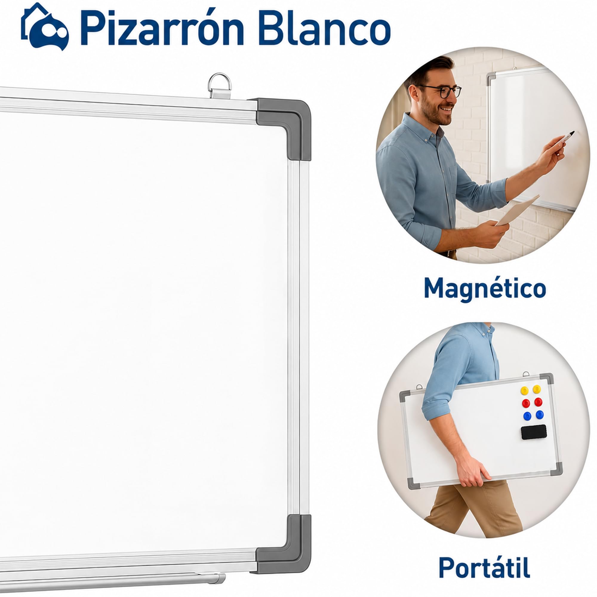 Bluelander Tablica magnetyczna, tablica magnetyczna 90 x 60 cm do suchościeralnego, łącznie z piórem, gumką, zestawem instalacyjnym i akcesoriami, doskonały rozmiar 90 x 60 cm, aluminiowa rama