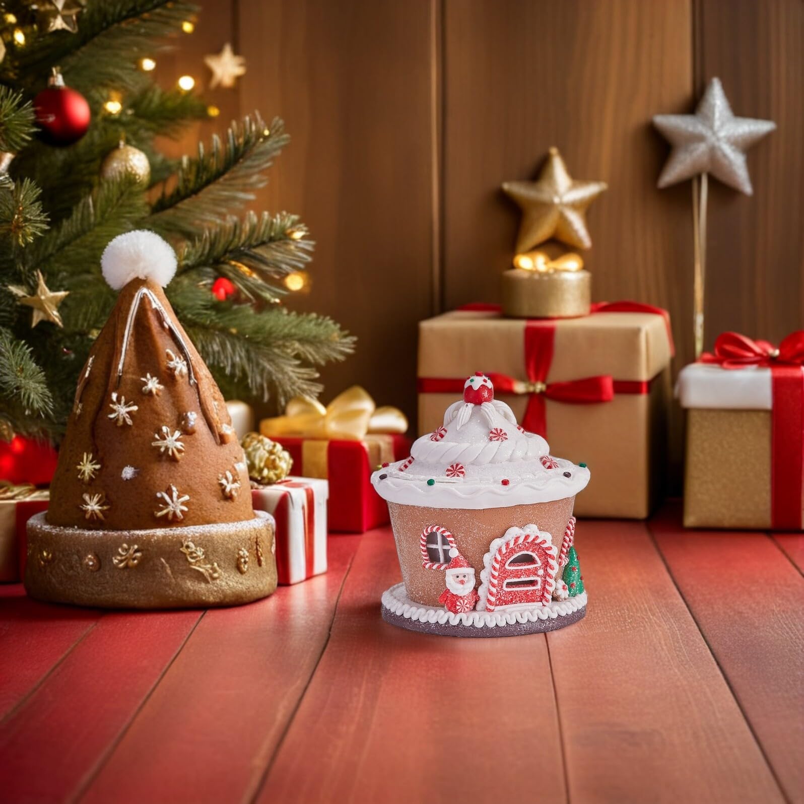 BESPORTBLE Centrotavola Natale Castello in Resina con Luce LED Decorazione Tavolo Festiva per Case di Villaggio Miniatura e Ornamenti Natale Rustici