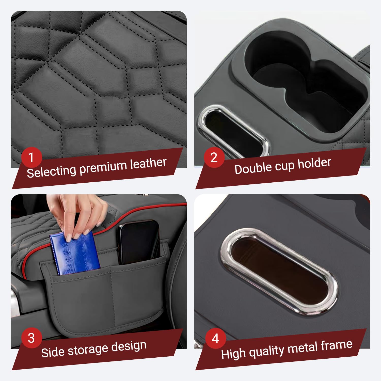 Copertura per console centrale dell'auto, in pelle PU, con imbottitura in spugna ad alta elasticità con portabicchieri, 2 sacchetti per fazzoletti (caffè-B)