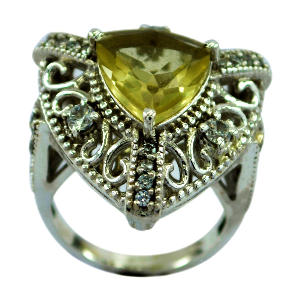 Bague quartz citron authentique argent forme trillion polyvalente taille H-Z