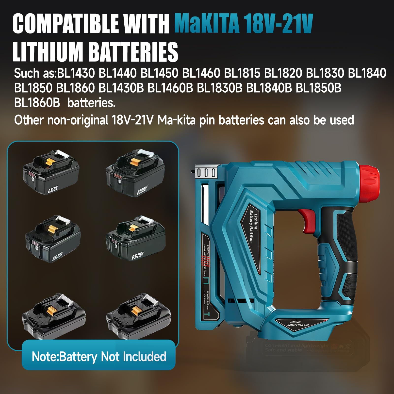 Pistola grapadora inalámbrica compatible con Makita 18V, pistola de clavos sin escobillas de 18 GA con 1000 clavos, 1000 grapas T50 para mejoras del hogar, bricolaje y carpintería (azul)