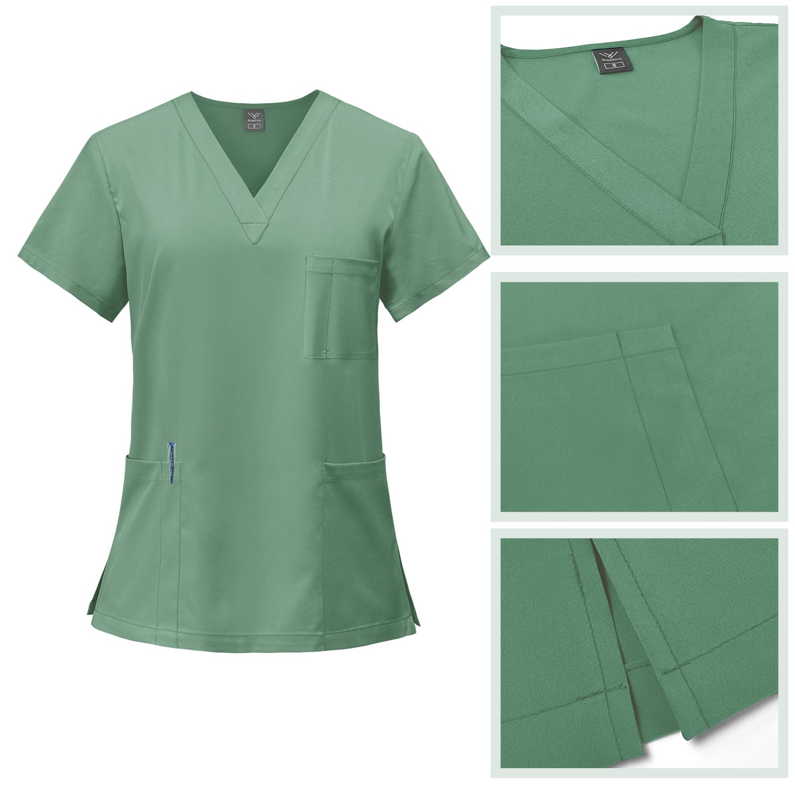 Divisa Sanitaria Donna, Uniforme Sanitaria Set con Casacca e Pantalone Scollo a v Maniche Corte per Infermieri Medici Chirurghi Terapisti Dentisti