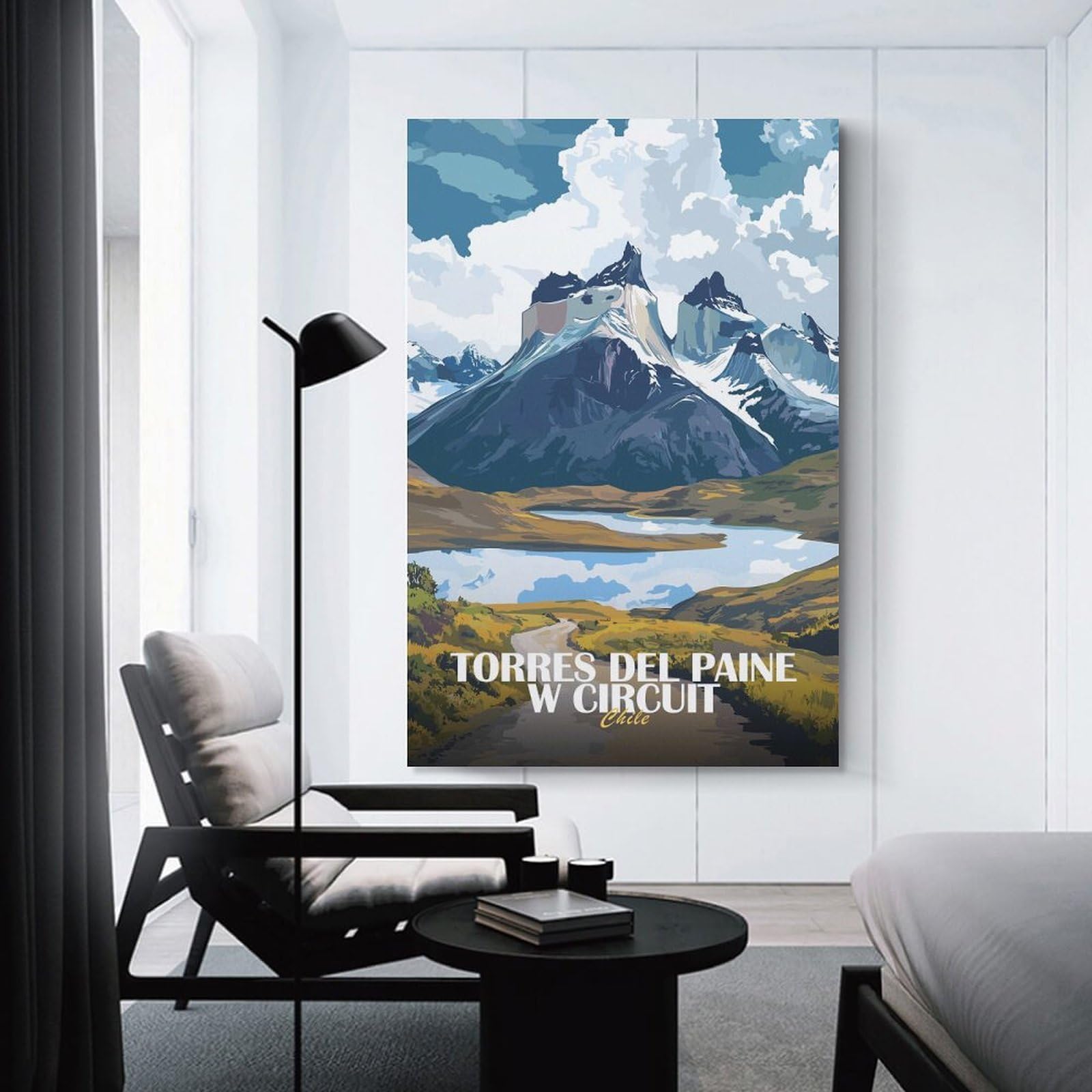 Junmoney Torres Del Paine W Circuit Chile Wall Picture Print 20x30inch(50x75cm), for Entrance Spaces, Stair Walls Or Halls, Decorative Canvas Styling for Entry Areas