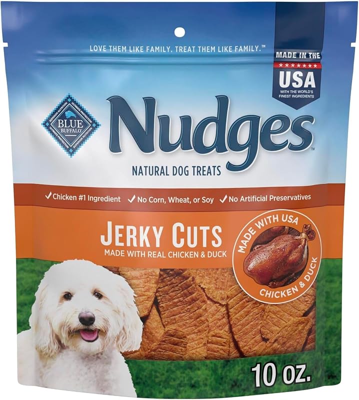 Petiscos de Carne Seca para Cães Blue Buffalo Nudges Jerky Cuts com Pato, 283 g por pacote, Pacote com 6