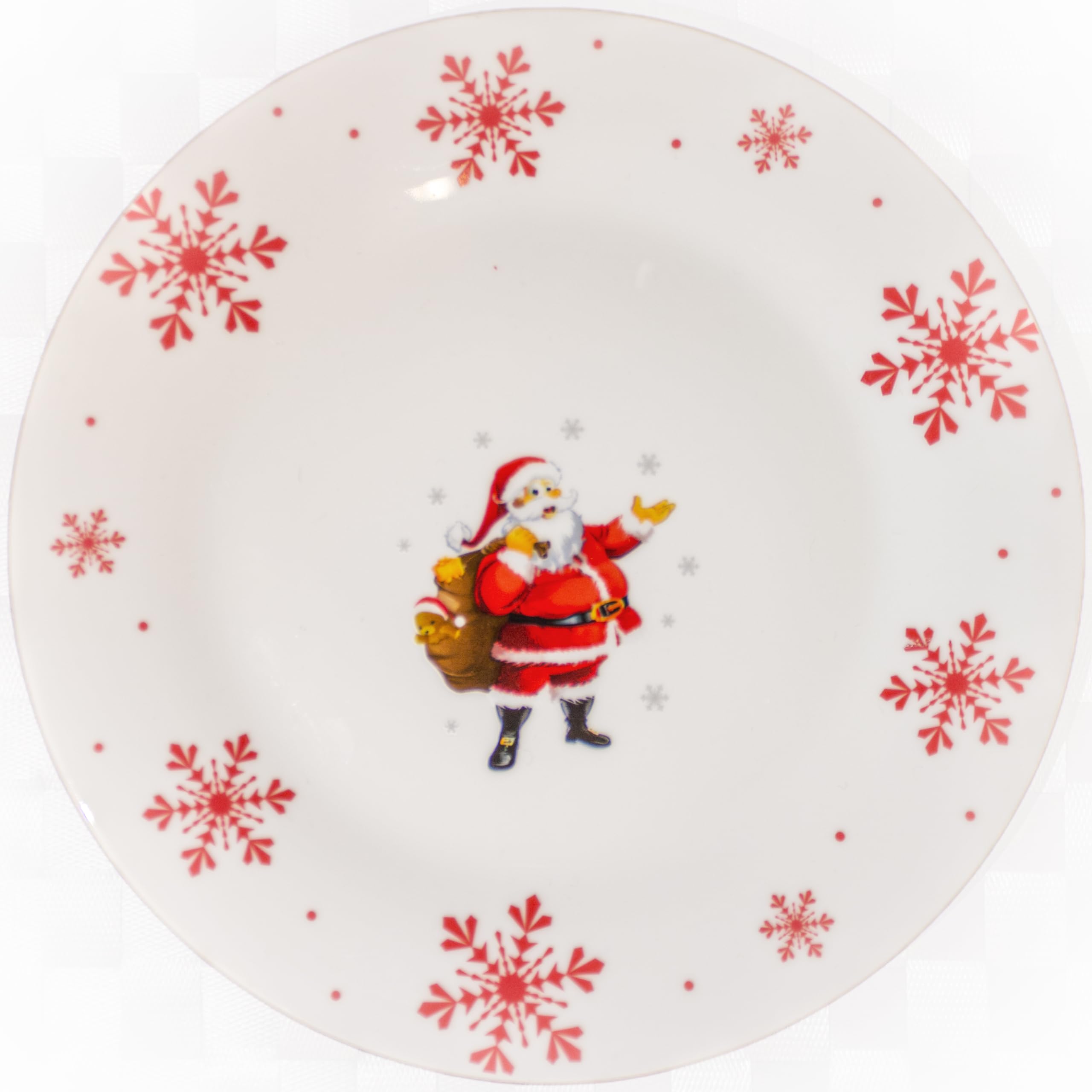 Set di 18 Piatti Porcellana di Natale Per 6 Persone Con Decoro Babbo Natale Fiocchi Di Neve