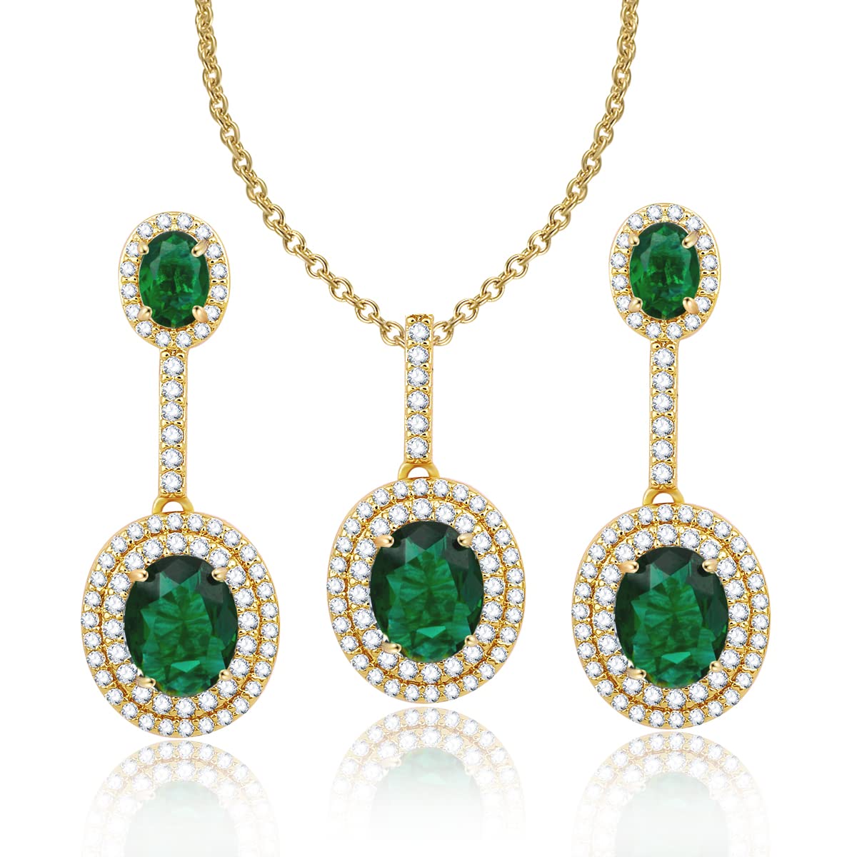 MycittaMycitta Bridal Jewelry Set for Wedding - Sterling Silver Oval Cubic Zirconia Crystal CZ Rhinestone Drop Earrings Pendant Necklace Set for Bride Bridesmaids Mother of Bride Prom Party Costume Jewelry