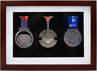 Medal Display Shadow Box Frame, 3 Medals Display Case, 3D Wooden Medal Box Frame for Runners Marathon Triathlon Soccer Gym...