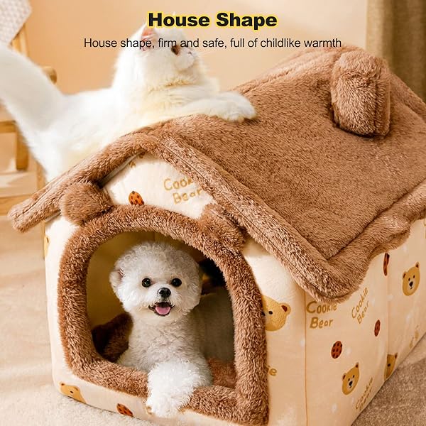 Galatée Letto Grotta Per Gatti e Cani, Igloo In Peluche Caldo e Accogliente, Cuccia Pieghevole e Confortevole Per Animali Domestici (L, Orso Bruno) - 3