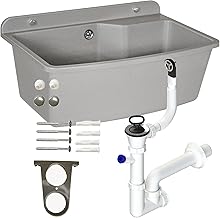 Sink with Siphon Sink Plastic Grey Granite Colour, 61 cm Length Hanging Water Installation Kitchen Bathroom Heavy Duty Wash Basin