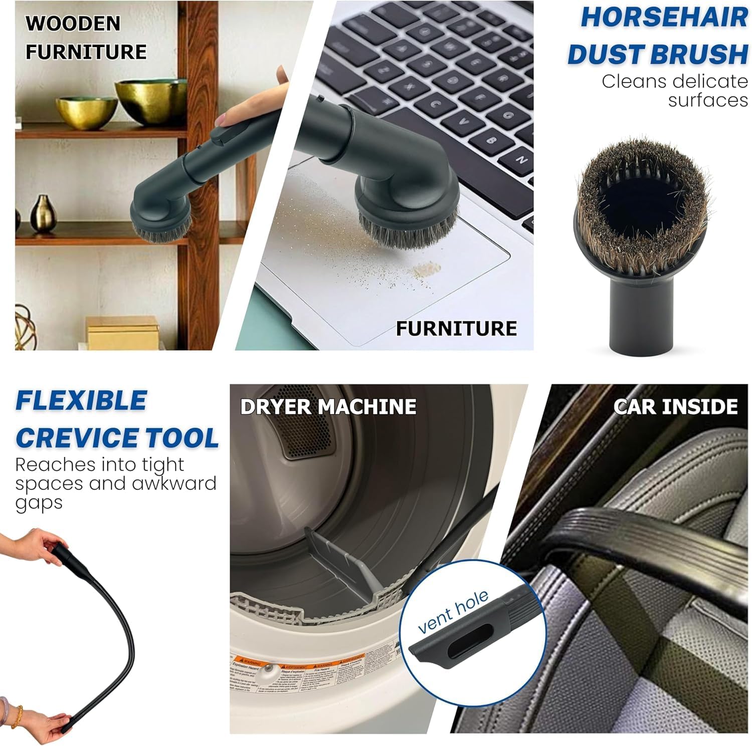 For Miele 35mm Vacuum Attachment Kit for Miele C1 C2 C3 Canister Vacuums – Horsehair Dusting Brush, Crevice Tool, Upholstery Tool, Flexible Hose Extension – Vacuum Cleaning Accessories for Home & Car