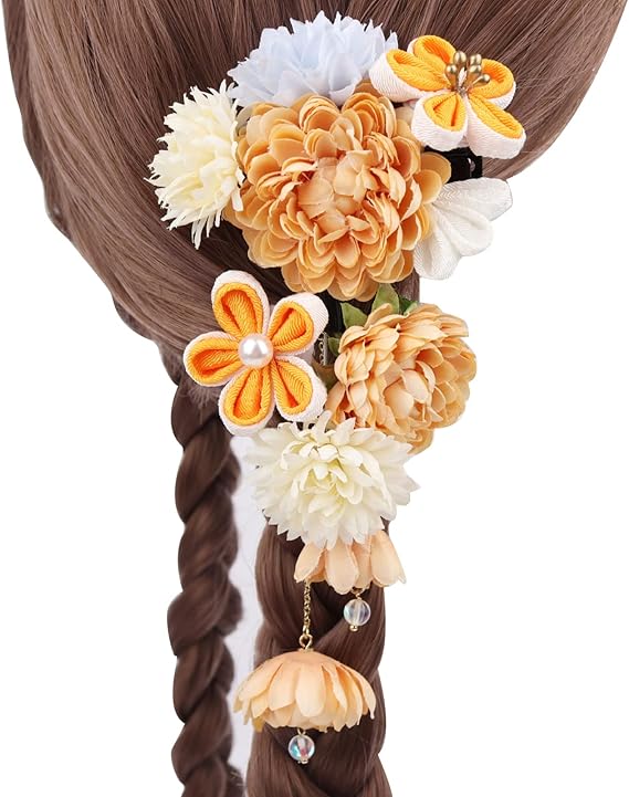 Amazon Allega 髪飾り パール 花 和装 和風 七五三 成人式 つまみ細工 2点セット 卒業式 振袖 袴 着物 結婚式 浴衣 ドライフラワー 着物 髪 飾り 髪留め ヘアアクセサリー イエロー 和装小物 通販