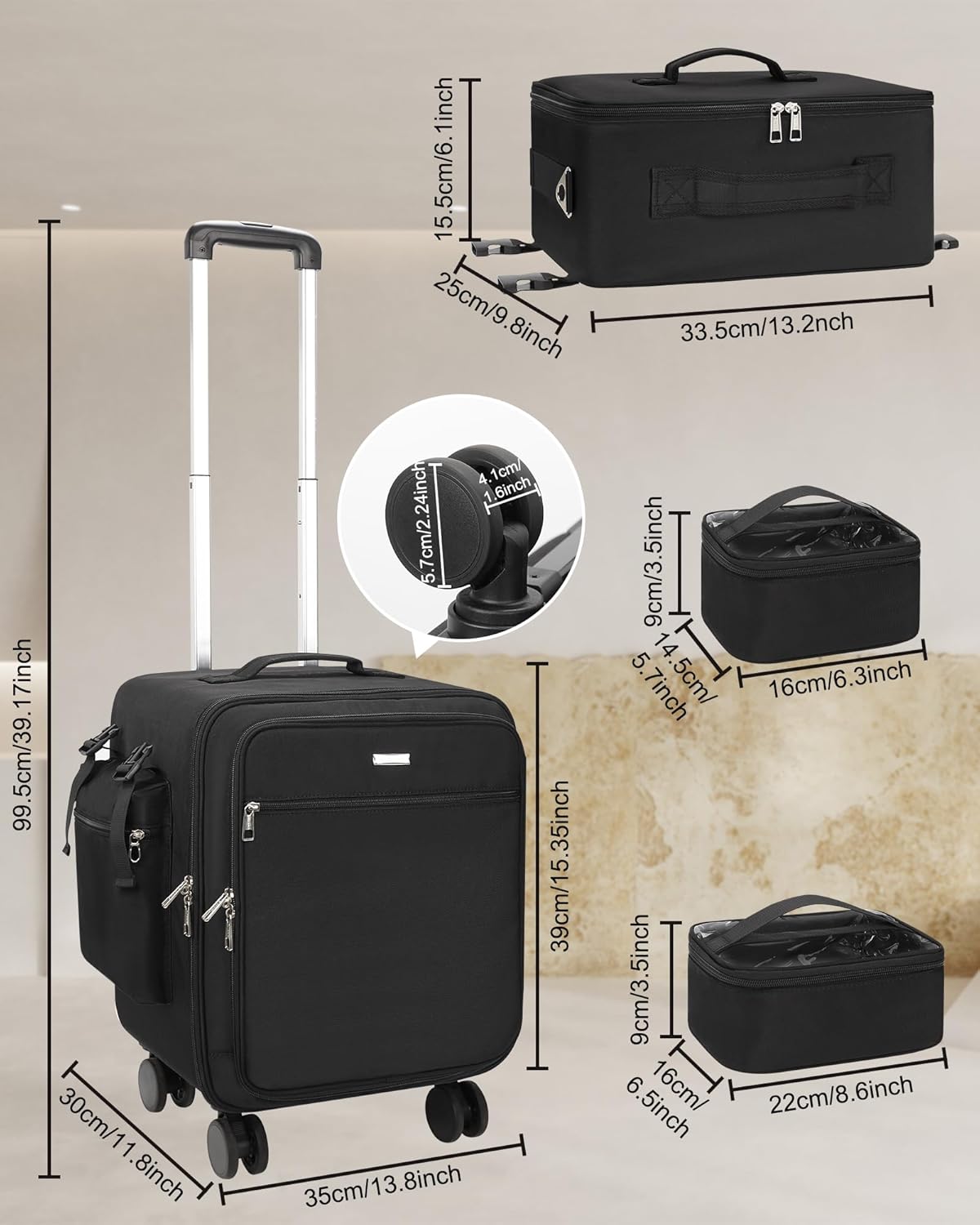 Relavel Rolling Makeup Case Professional Makeup Train Case, Makeup Artist Travel Bag with Wheels, 3-in-1 Portable Travel Beauty Trolley Case for Cosmetology Storage (Black)