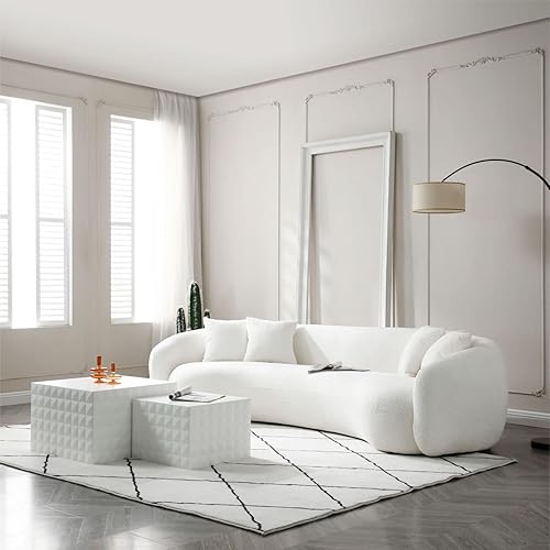Miniatura 9 de KEVINSPACE Sofá curvo de 101 pulgadas, sofá moderno de tela Boucle de 4 asientos, sofás de lujo con respaldo curvado color crema para sala de estar,