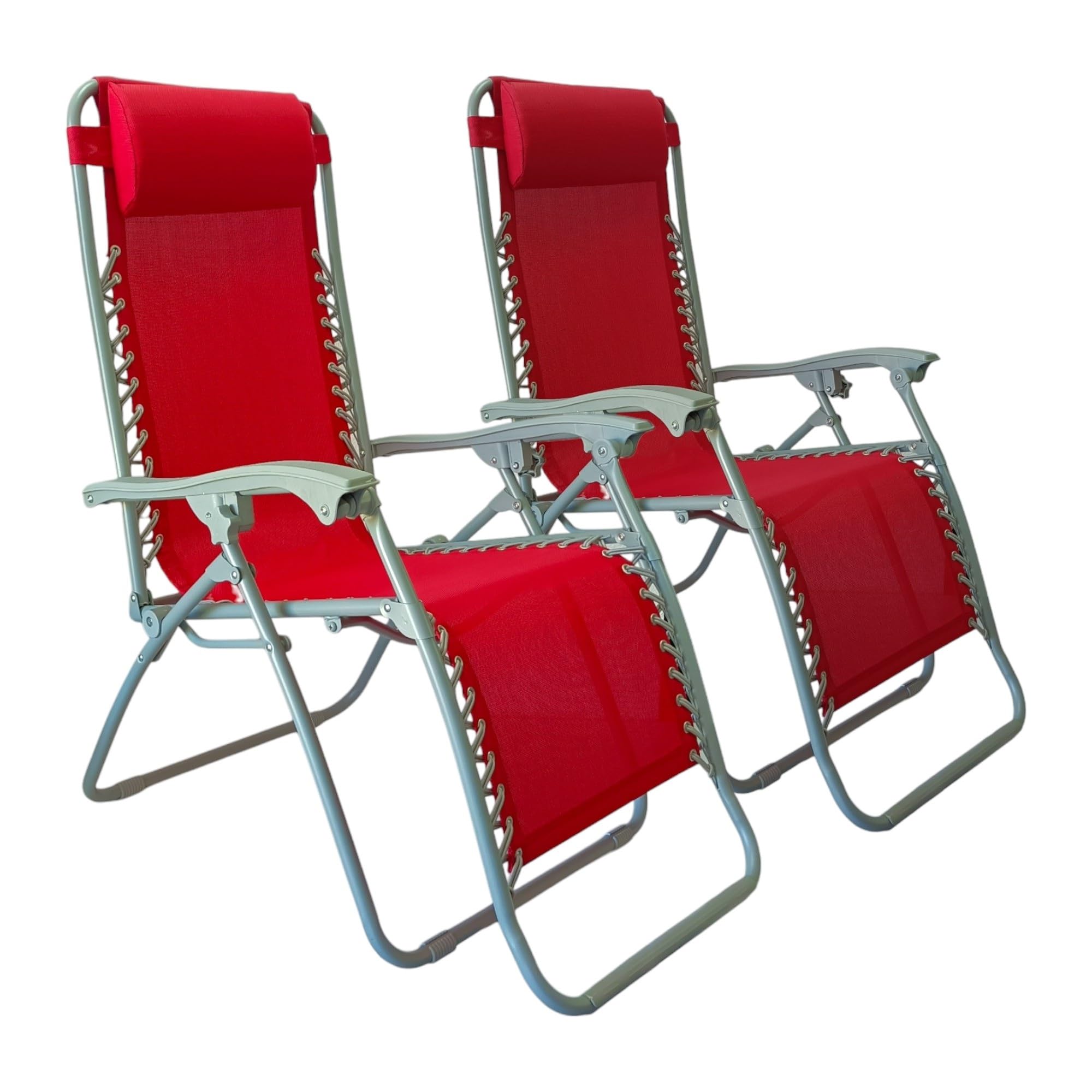 Pincho Tumbona Jardin Exterior, Sillon Gravedad Cero, Hamaca, Silla Jardin Exterior, Plegable, terraza, Camping, Pack de 2 sillones (Rojo/Burdeos)