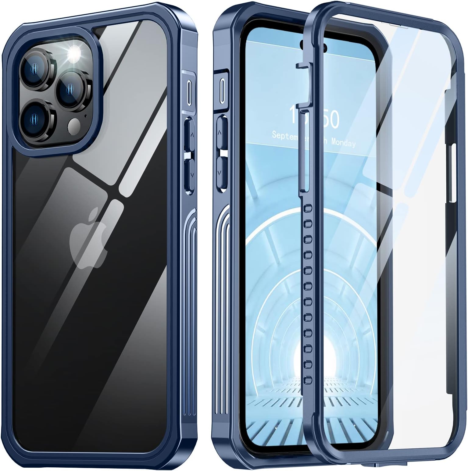 ANTSHAREfor iPhone 14 Pro Max Case, 2022 Upgrade Tempered Glass Clear Bumper Case with Built-in 9H Screen Protector, Full Body Protective Shockproof Rugged Cover for iPhone 14 Pro Max 5G 6.7’’(Blue)