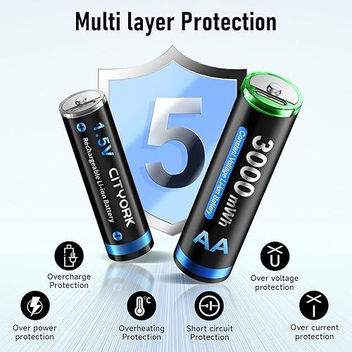 Miniatura 8 de Tipo-C USB 1.5V Paquete de 8 pilas recargables de litio AA 3000mWh, salida constante y carga rápida (incluye cable USB tipo C)