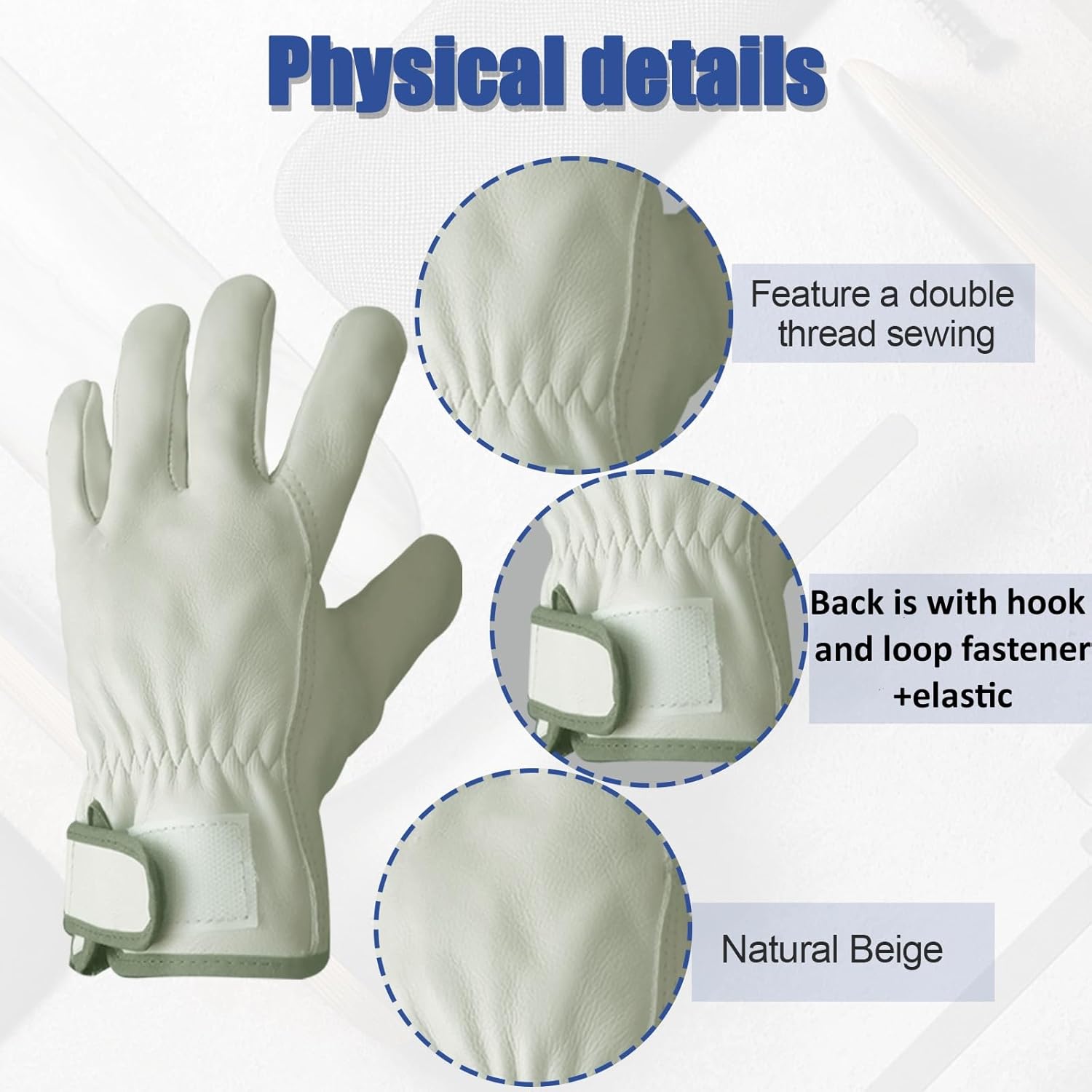 2 Pairs Cow Grain Leather Work Gloves for Men and Women