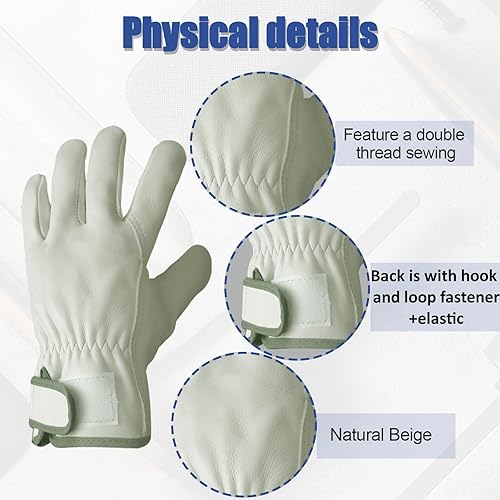 Miniatura 4 de KetterlePPE 2 pares de guantes de trabajo de cuero de vaca para hombres, guantes a prueba de espinas para jardinería, corte de madera, guantes de