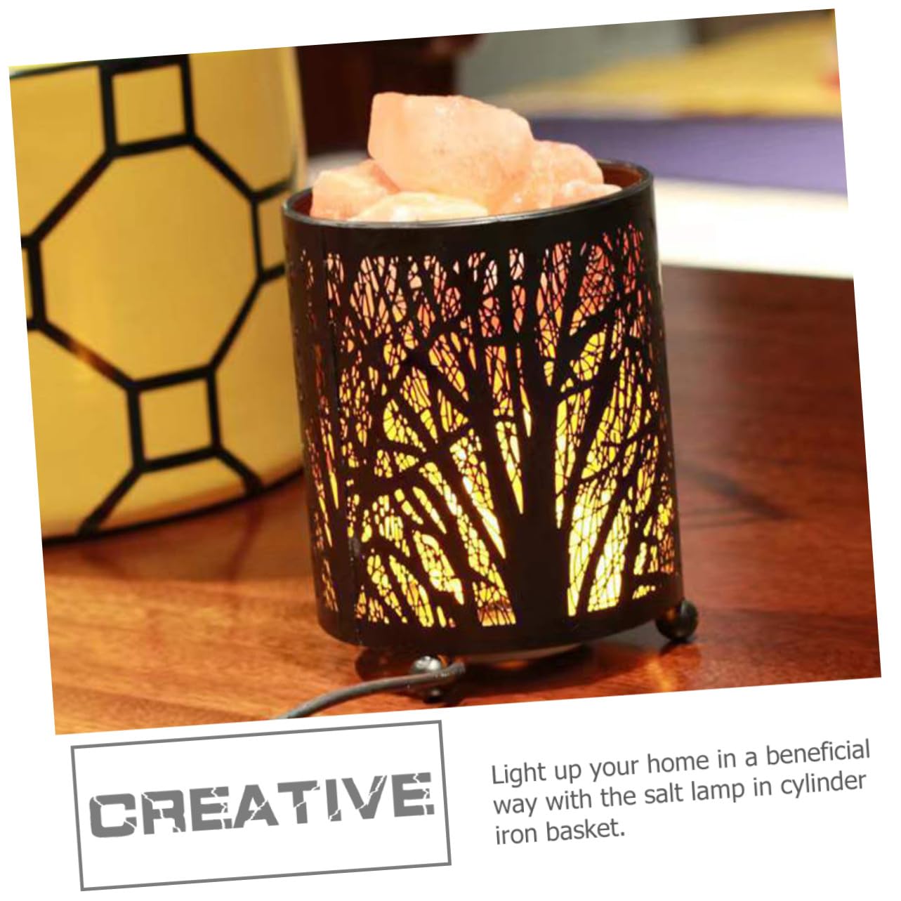 Lampe de Chevet en Sel, Lumière Décorative Cylindrique Noire avec Ampoules