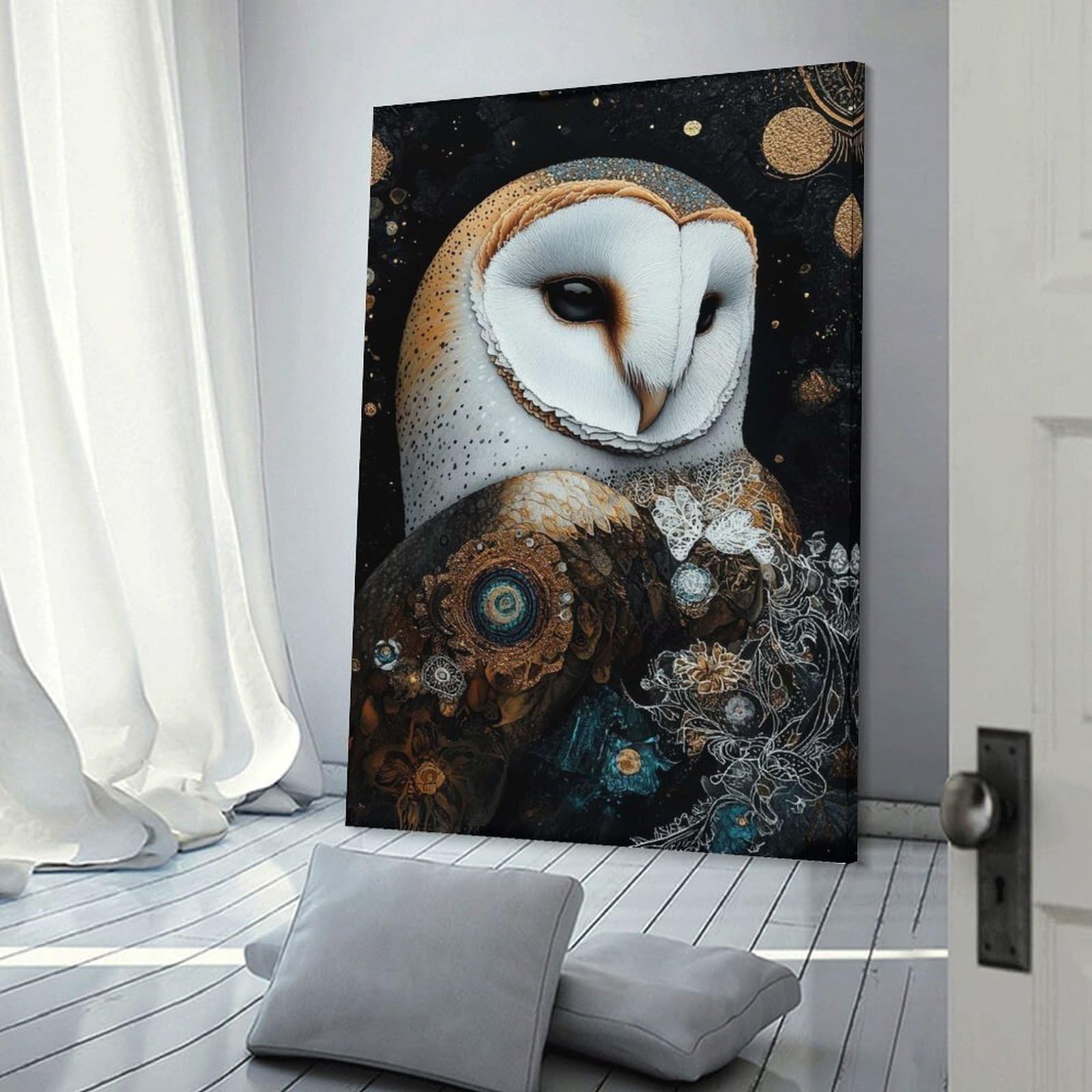 Junmoney Ornate Barn Owl Portrait Home Decor Wall Art, 12x18inch(30x45cm), for Apartments, Flats Or New Home Decor, An Easy Choice for New Home Styling