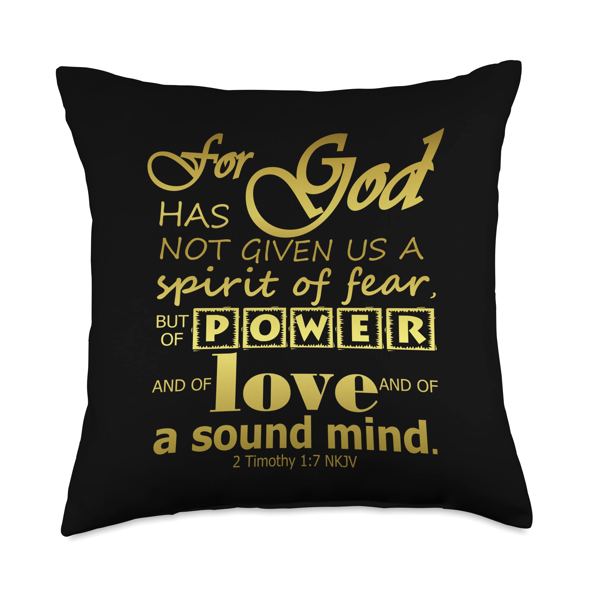 Power Love Sound Mind Bible Verse Scripture 2 Timothy 1:7 Throw Pillow, 18x18, Multicolor