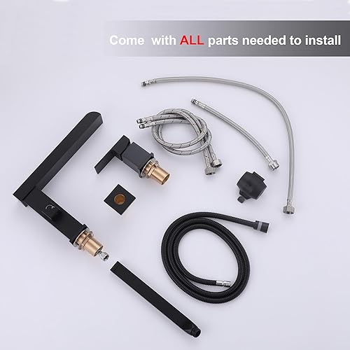 Vista 42 de Grifo de bañera romana en cascada con ducha de mano, grifo de bañera negro mate, 3 agujeros, relleno de bañera generalizado, montaje en cubierta