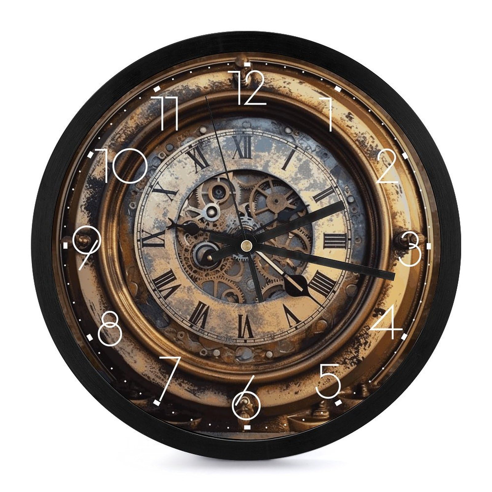 Horloge murale Steampunk haut de gamme avec cadran rond moderne et verre protecteur