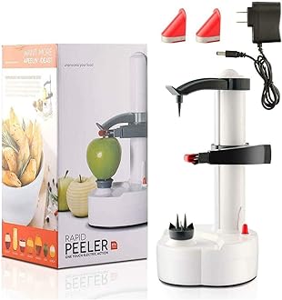 Electric Potato Peeler, Automatic Rotating Fruits & Vegetables Cutter Apple Paring Machine - Kitchen Peeling Tool with 2 Extra Blades (White)