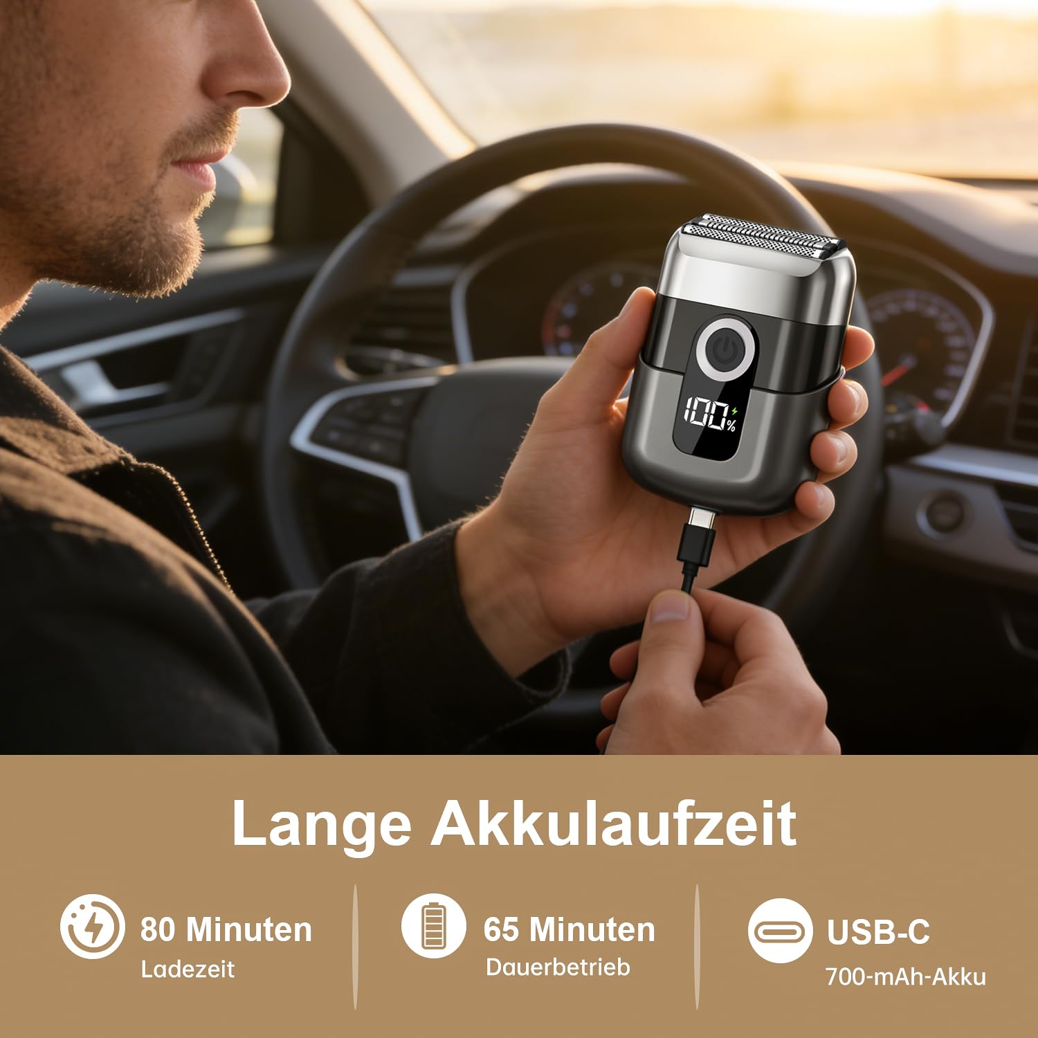 Elektrisch Folienrasierer Herren, Tragbarer USB Mini Rasierer mit LED-Display, Elektrischer Foil Shaver, Mini Rasierer Herren Elektrisch für Gesicht,Bart und Reisen, Schwarz
