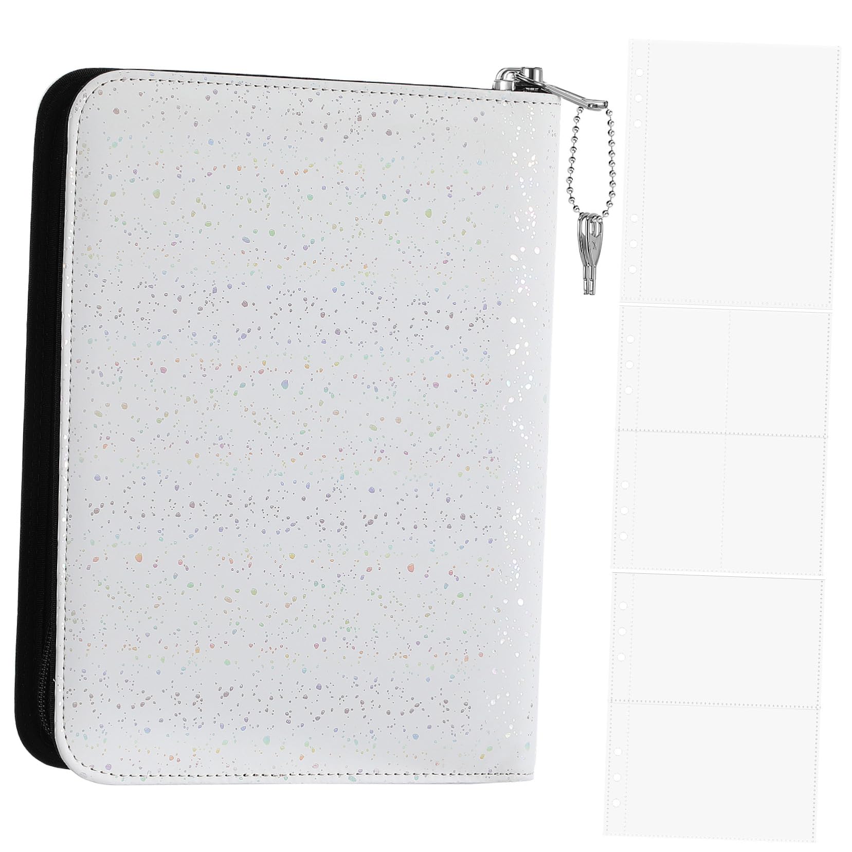 Raccoglitore leggero e ricaricabile con cerniera, agenda minimalista bianca per professionisti e studenti, include custodie per fototessera e fogli sciolti, soluzione di archiviazione conveniente