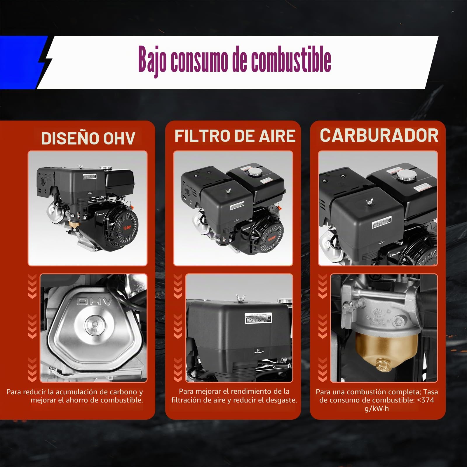 Motor de gasolina de 420CC, 15 CV, 9KW, motor estacionario de 4 tiempos, motor industrial, motor de gasolina de 1 cilindro refrigerado por aire, alta calidad, con alarma de aceite (3600r/min, diámetro