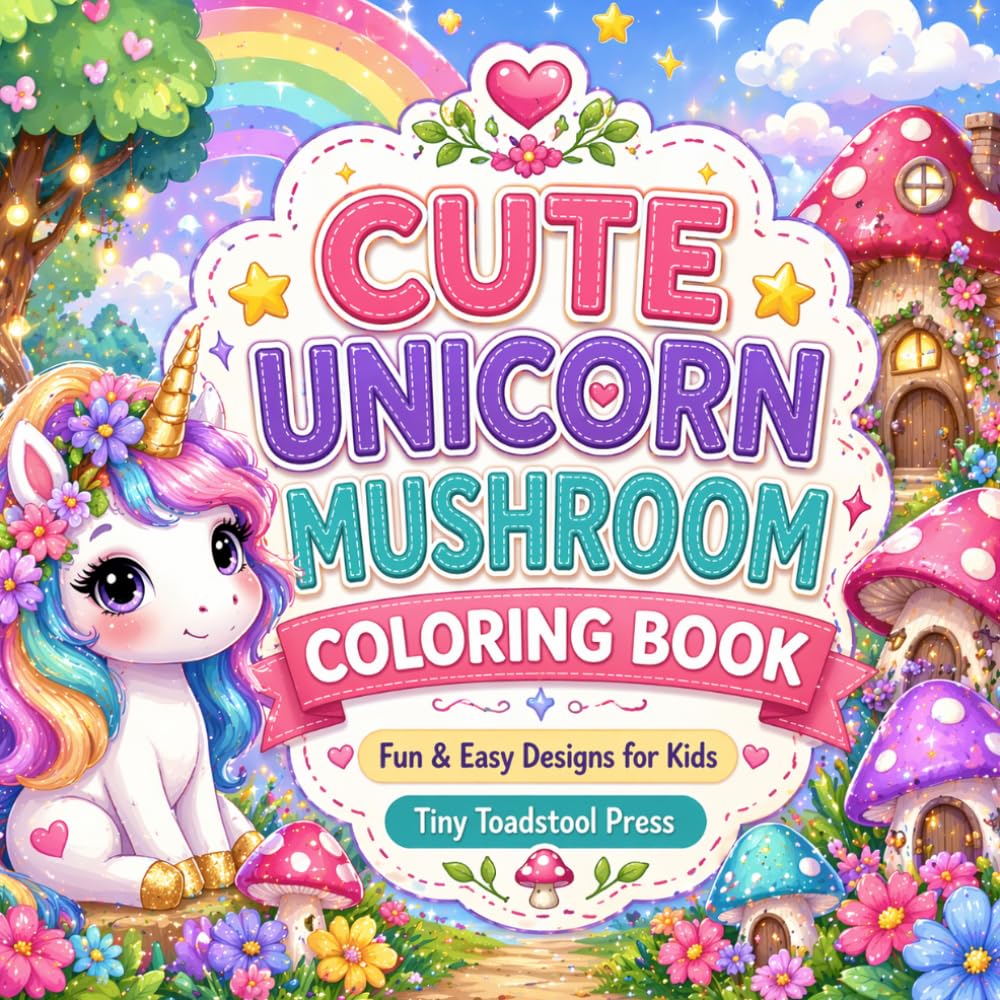 Cute Unicorn Mushroom Coloring Book: Fun & Easy Designs for Kids (Tiny Toadstool Press Activity Collection)