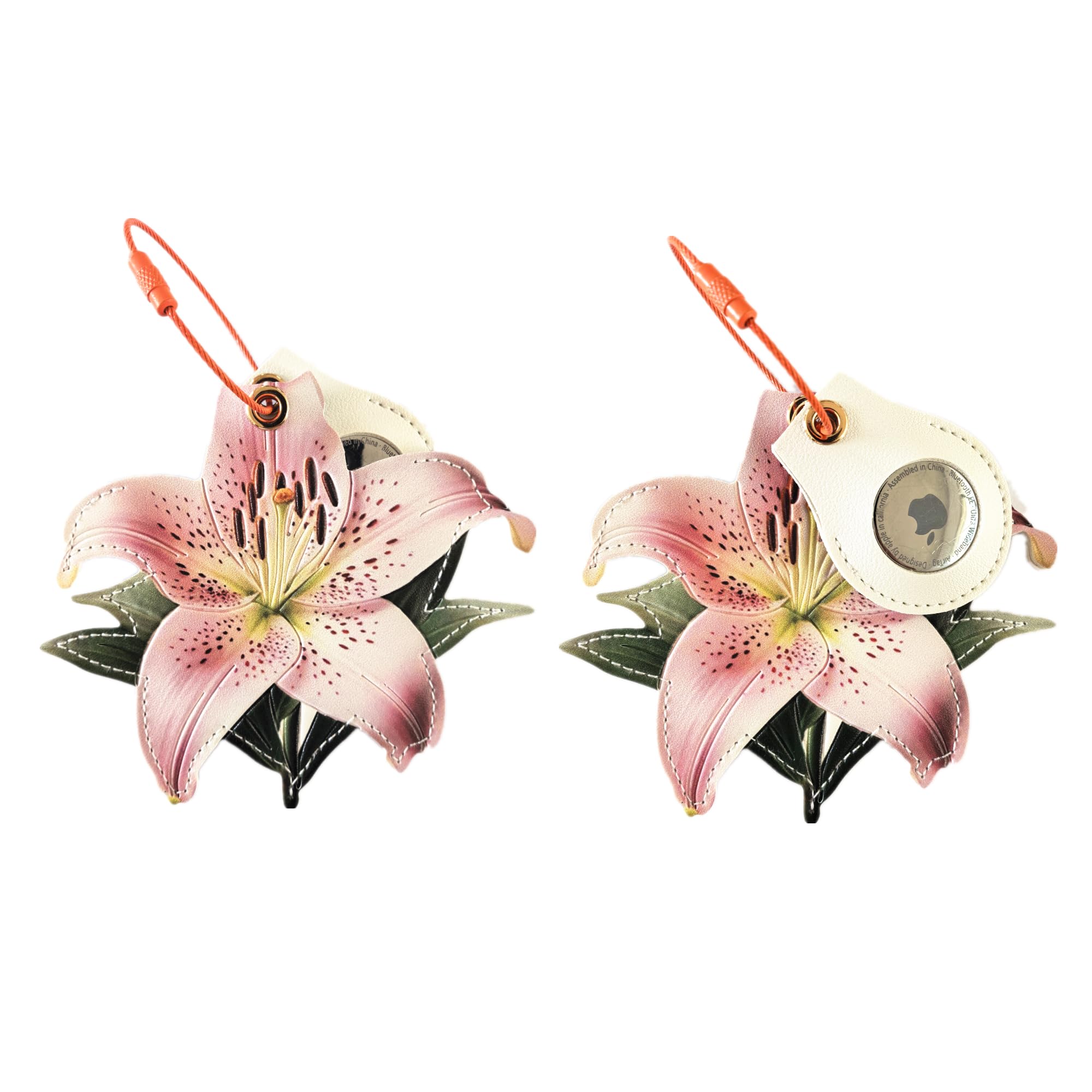 Cute Leather Luggage Tag Holder with Airtag Case Set,Hidden Compartment for AirTag Travel Suitcase Tracking Case with Stainless Steel Loop,Name ID