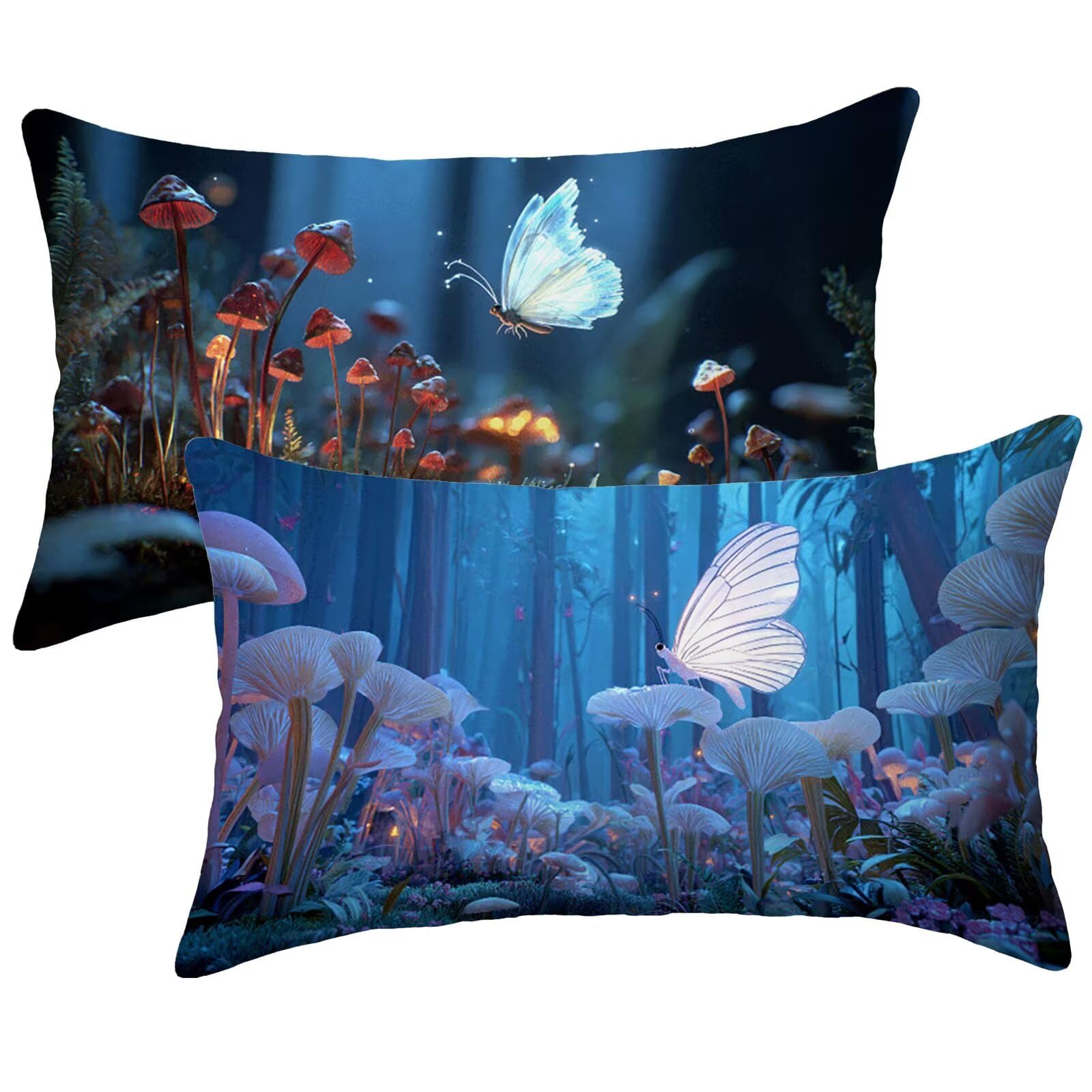 Coussin extérieur imperméable 40x60 lot de 2 housses lin motif papillon décoratif pour terrasse