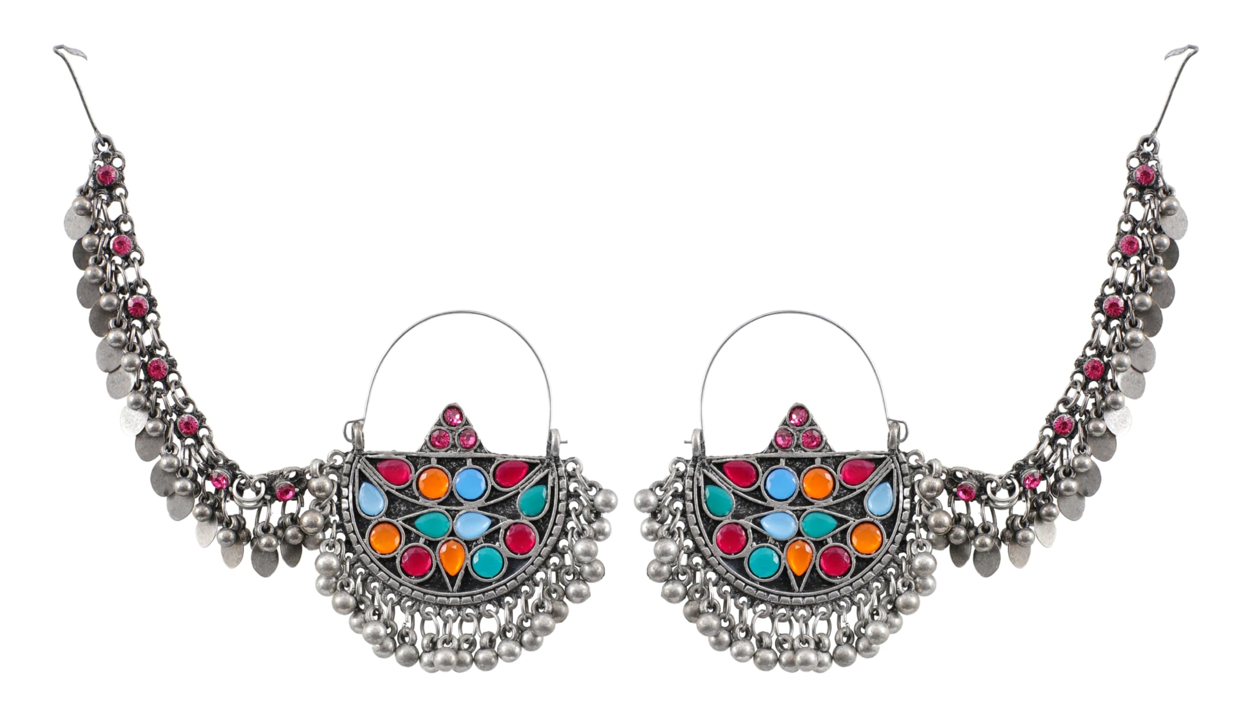 Bahubali Ethnic Ghungroo Traditional Designer Afghani Ethnic Oxidised Silver Fashion Jhumka Kan Chain Earrings Women Girls (B0CSFZ9PLX) Amazon Price History, Amazon Price Tracker