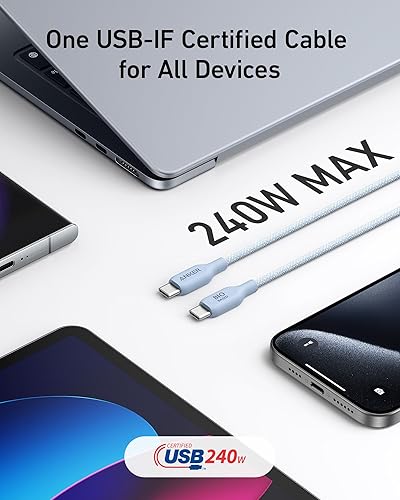 Miniatura 3 de Anker Cable USB C a USB C (240 W, 10 pies), cable de carga USB C bio-trenzado de carga rápida para iPhone 1515 Pro, MacBook Pro 2020, iPad Pro 2020,