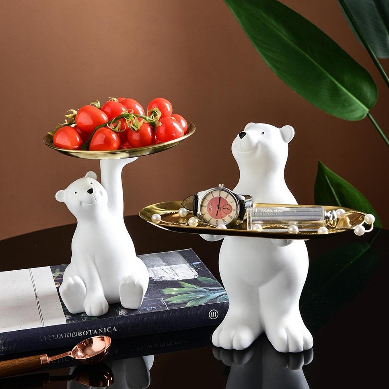 Bear Figurine Desk Storage Tray Decorative Statue for Bedroom Shelf Entrance Sitting|Figurines for Office Desk Car Accessories Mini Panda Disney Princess Figurines Home Décor Garden Toys