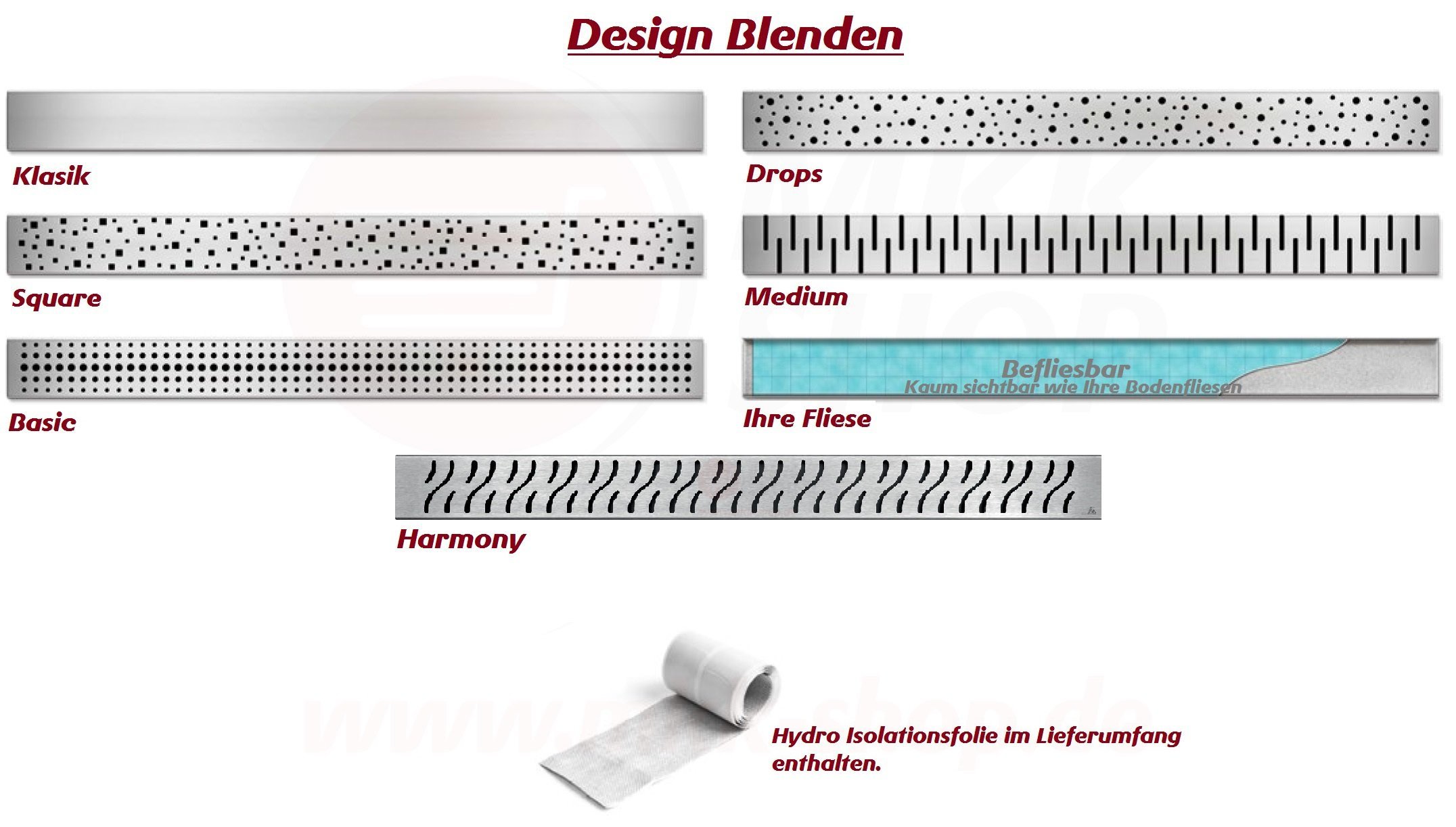 Designerski odpływ prysznicowy, rynna płaska, liniowa, płaska, ze stali nierdzewnej, z klapą zwrotną, odpływ podłogowy, równy podłogi, do łazienki, do sauny, WC odpływ 45 cm/450 mm, pośrodku (drop), błyszczący