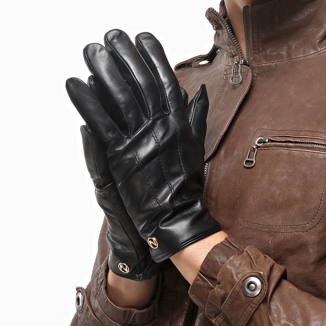 Nappaglo Men's Classic Lambskin Leather Gloves Touchscreen Winter Warm Driving Mittens with Long Fleece Lining (L (Palm Girth:8.5