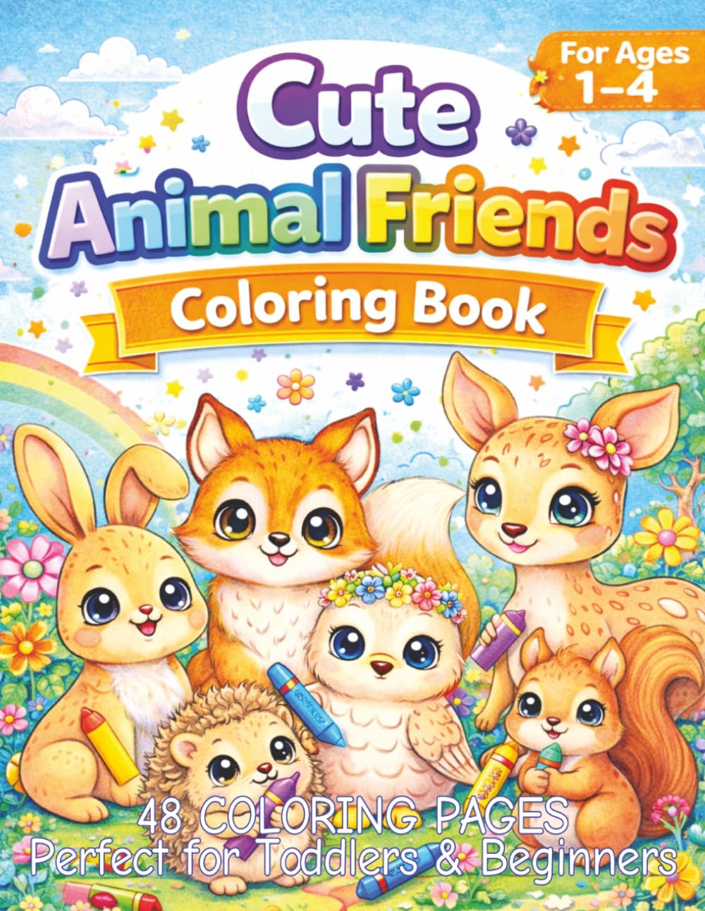 Cute Animal Friends Coloring Book: 48 Coloring Pages Gradually Increasing Difficulty