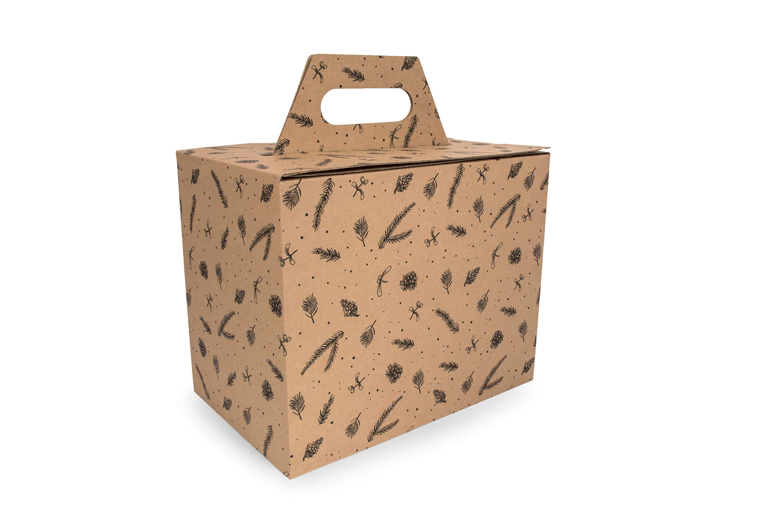 Cartón de Navidad, Embalaje con asa, Caja de regalo, Cartón de 310x200x350 mm con impresión navideña, Cartón marrón, Impresión navideña negra, Empaque fuerte, Papel de regalo, Sorpresa (15)
