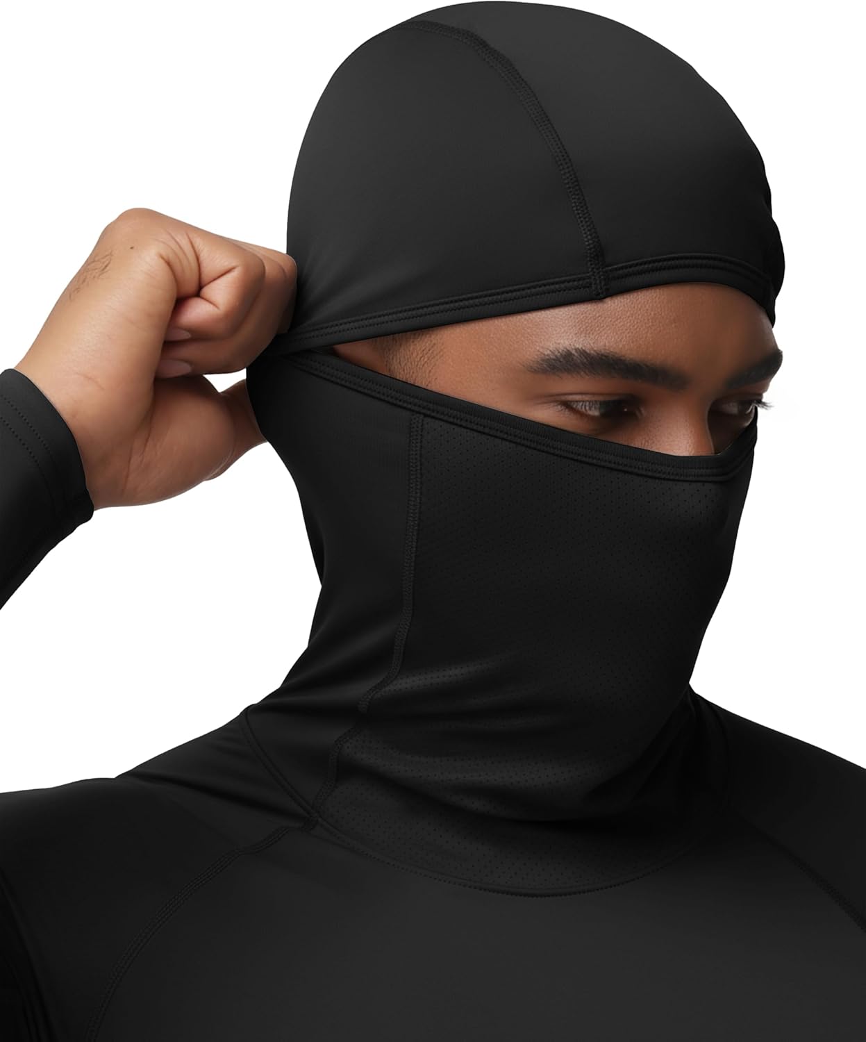 Men's Compression Shirt Hoodie with Mask, Long Sleeve Athletic Base Layer Top, Cool Dry Workout Sports Undershirt - Image 3