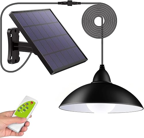 Luz solar para exteriores, luz blanca fría IP65, impermeable, alimentada por energía solar, lámpara colgante con control remoto + cable de 16.4 pies