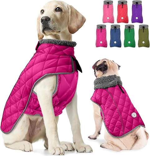 Vista 10 de Fragralley Abrigo de invierno para perro, chaqueta de forro polar reflectante impermeable y resistente al viento con agujero para arnés, chaleco