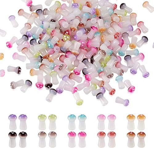 Magibeads - 200 cuentas de cristal de hongos, 10 colores, lindas cuentas de cristal para verduras, cuentas espaciadoras sueltas para hacer joyas,