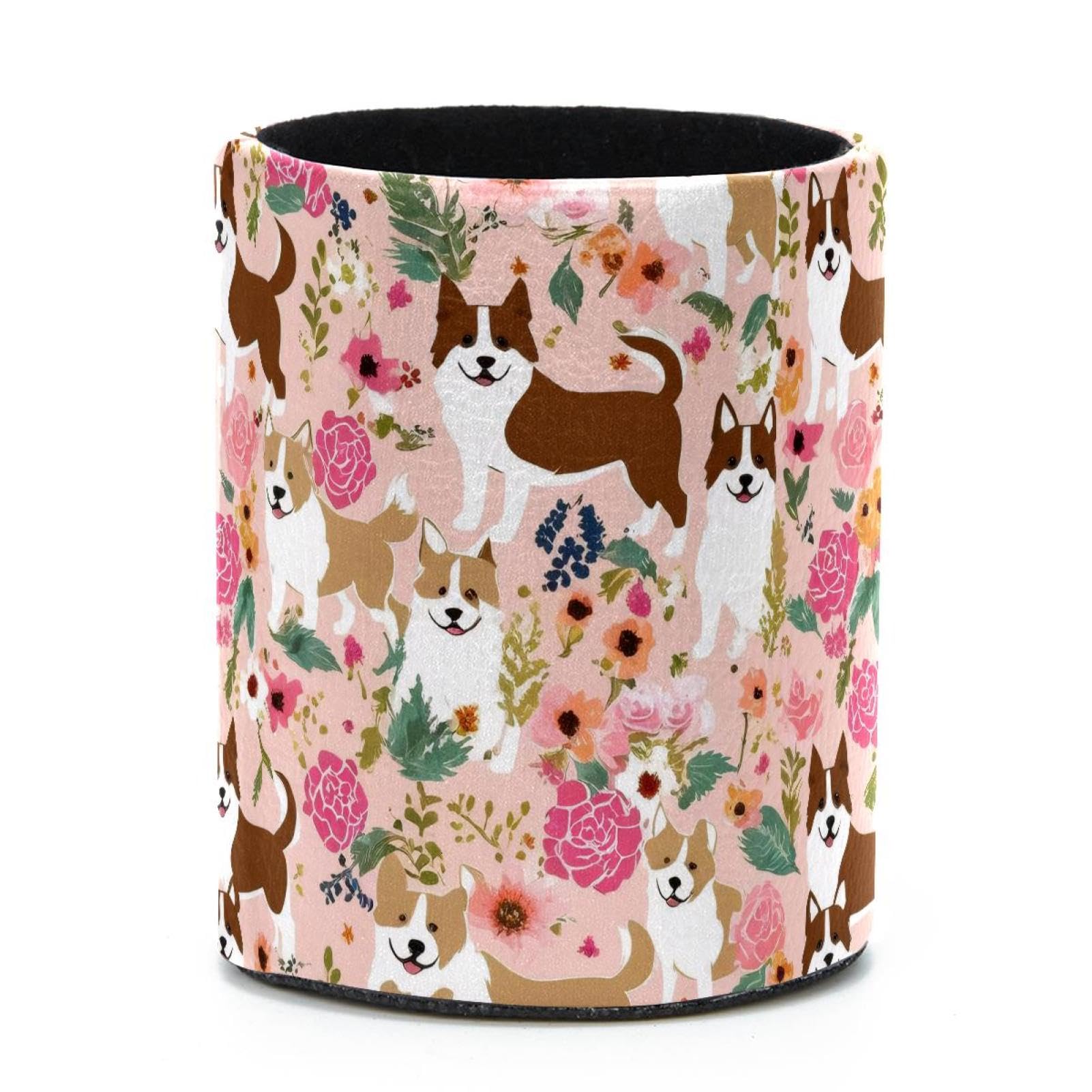 VAPOKF Round Pencil Holders for Desk, Corgi Flowers Pen Holders Pen Pot Makeup Brushes Storage Desktop Stationery Supplies Organiser for Home Office