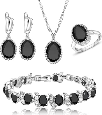 LMXXVJ Jewelry Set for Women CZ Gemstone Earring Ring Necklace Tennis Bracelet Bridal Anniversary Prom Party Christmas Jewelry Gift,Silver Tone