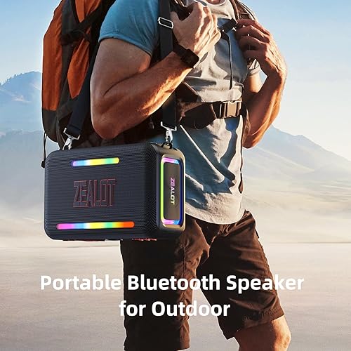 Miniatura 8 de ZEALOT Altavoz Bluetooth de 120 W, altavoces inalámbricos IPX6, resistente al agua, altavoz Bluetooth con luz LED, tiempo de reproducción de 40