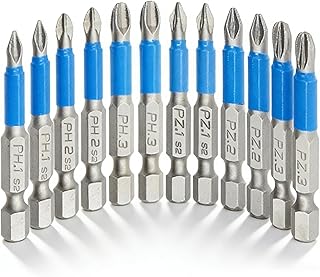 Magnético Puntas De Destornillador Antideslizantes, 12 Piezas Juego De Puntas De Destornillador Phillips Magneticas, 50mm Pz/Ph Punta Atornillador Punta Phillips Para Atornillador, Ph1 Ph2 Ph3 Pz1 Pz2