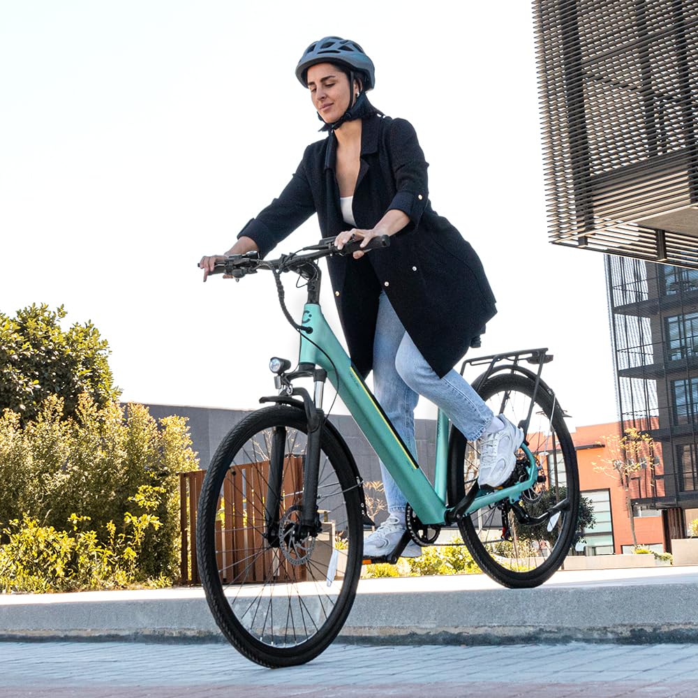 Cecotec Bicicleta Eléctrica de Ciudad Urban. 250W, Ruedas de 28", 90Km de Autonomía, Batería 460 WH, Suspension Delantera, Cambio Shimano de 7 Velocidades y Doble Disco de Freno